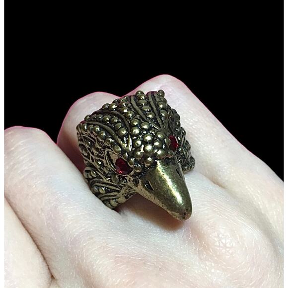 Gothic Stainless Steel Rocker Crow Bird Statement Ring Red Gemstone Size 6.5 - Picture 6 of 13